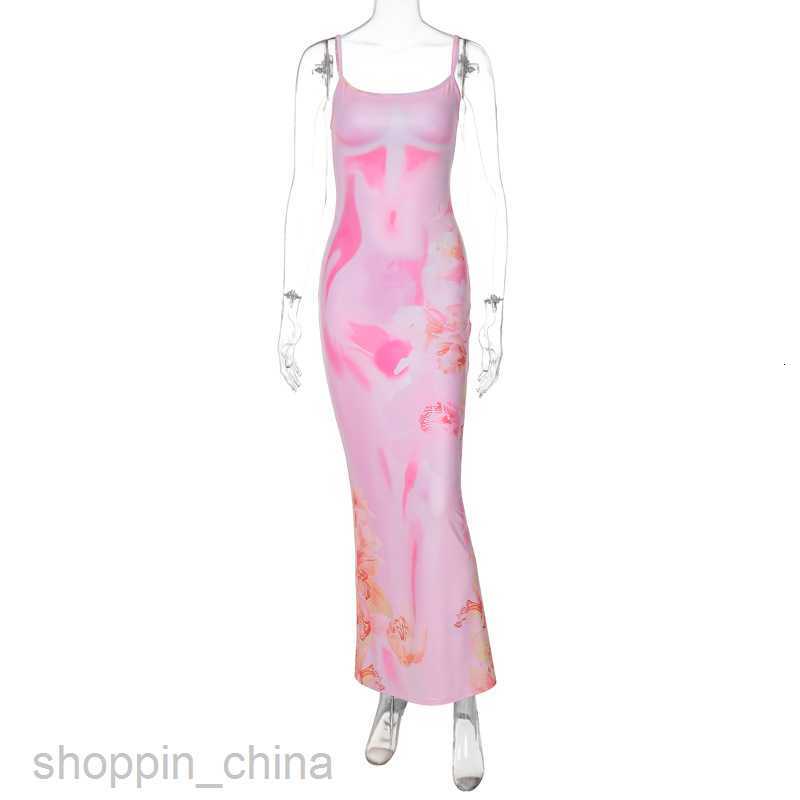 Basic Casual Dresses Summer New Women's Fashion Contrast Print Slim Fit Street Style Slim Strap Dress