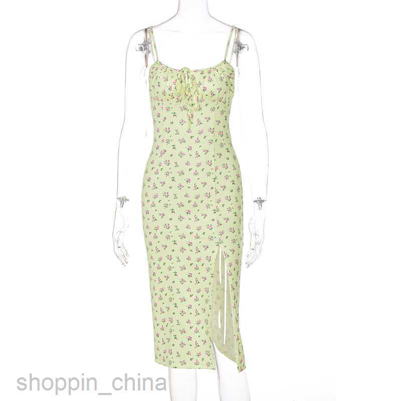 Basic Casual Women Dresses Spring Top New Women's Wear Sling Split Flower Dress
