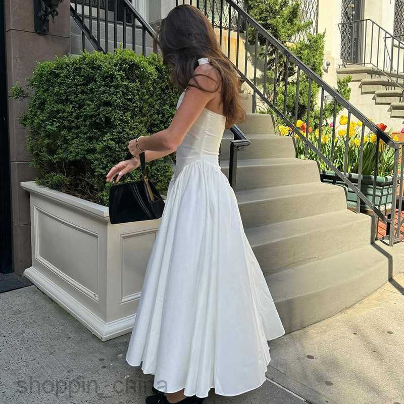 Basic Casual Women Dresses new solid color sexy deep V hollow hanging neck temperament large hem dress for women