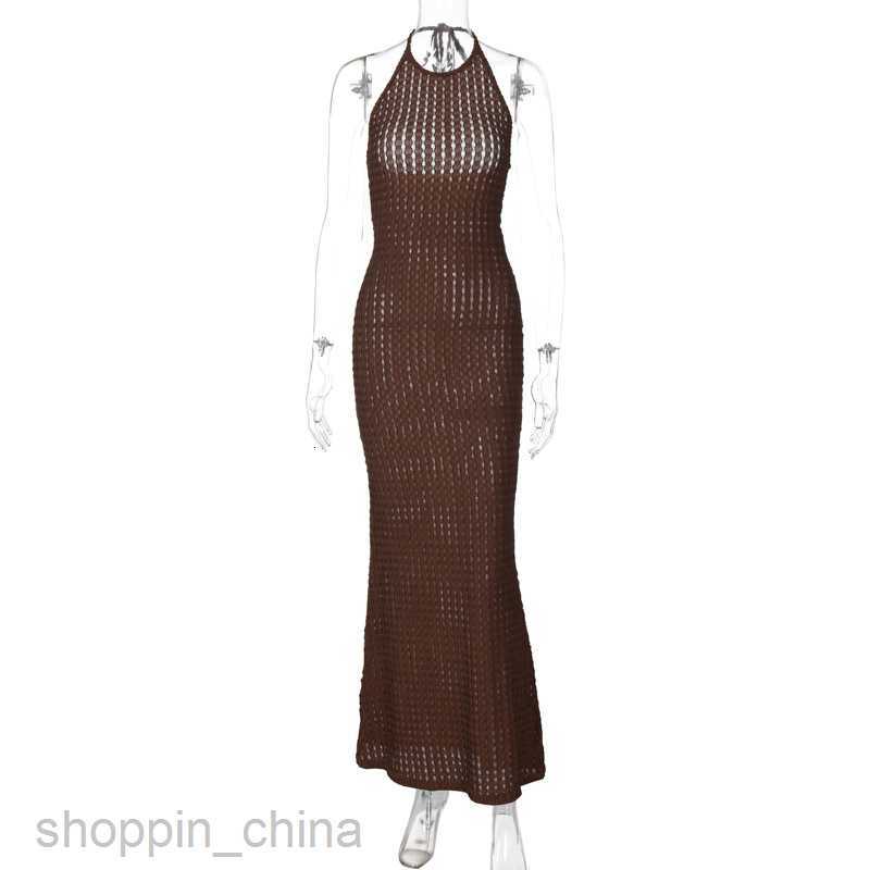 Basic Casual Women Dresses Knitted neck hanging sleeveless tight fitting long dress summer new solid color sexy backless dress for women