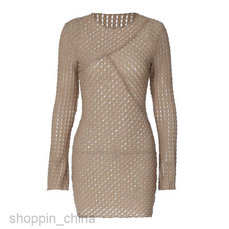 Basic Casual Dresses New Dress Fashion Slim Fit Versatile Long Sleeve Sexy Hole Wrapped Hip Short Dress for Women