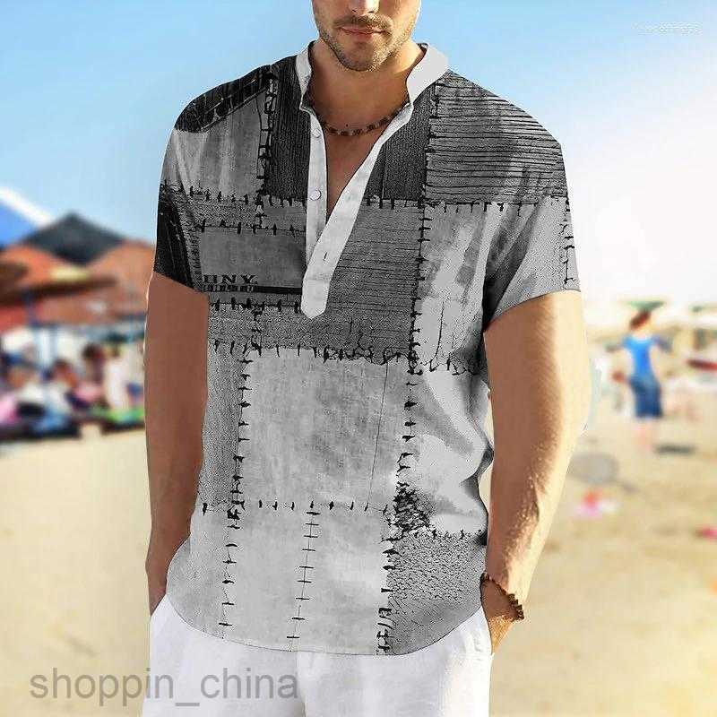 Men's Casual Shirts Vintage Shirt For Men Patch Pattern 3D Print Funny T Summer Short Sleeve Clothing Button Down Tops G05