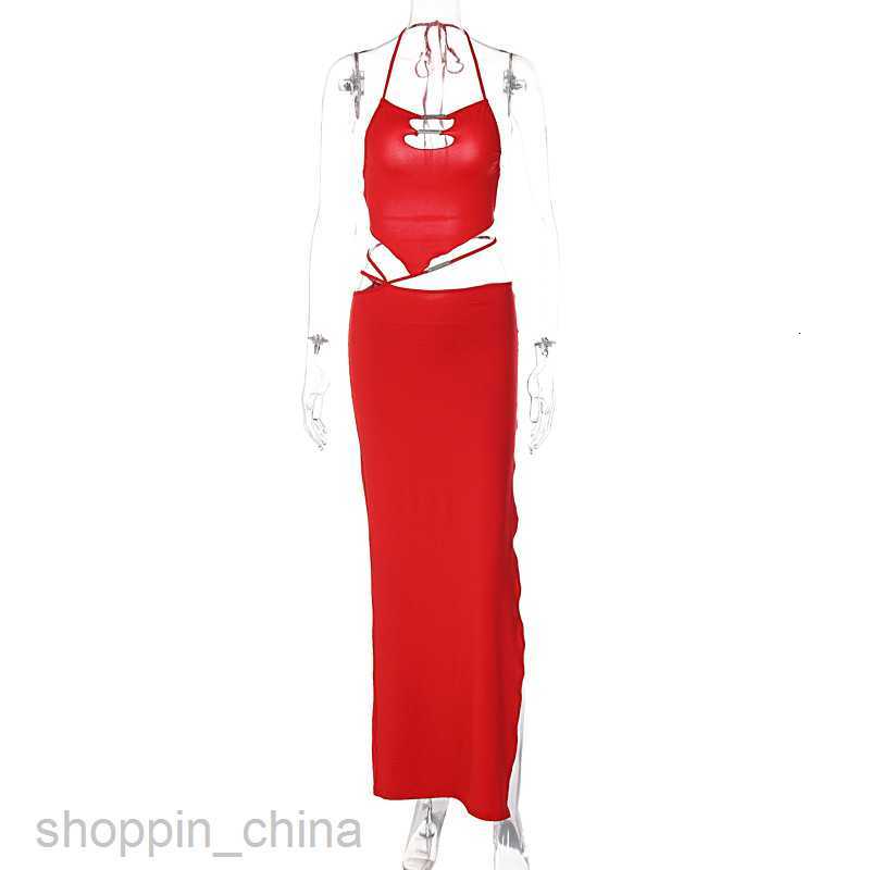 Two Piece Dress Sets new women's clothing pure spicy bandage cross sling tie waist long skirt suit
