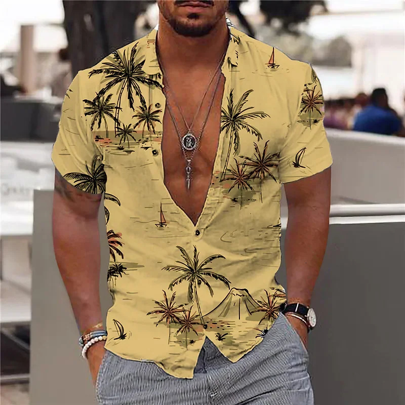 2023 Coconut Tree Shirts For Men 3d Printed Mens Hawaiian Shirt Beach 5xl Short Sleeve Fashion Tops Tee Man Blouse Camisa 240601Z