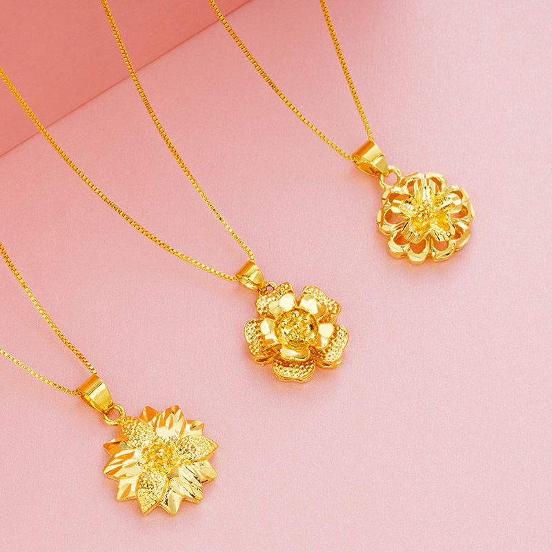 24K Real Gold Plated Pendant Necklaces for Women Girls Flower Cute Statement Necklace Gold Bride Wedding Jewelry Christmas Gifts