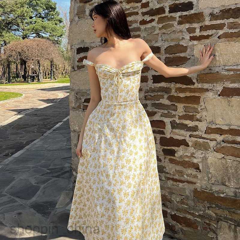 Basic Casual Dresses Summer sweet style suspender floral fairy essential new loose and versatile wrapped chest dress