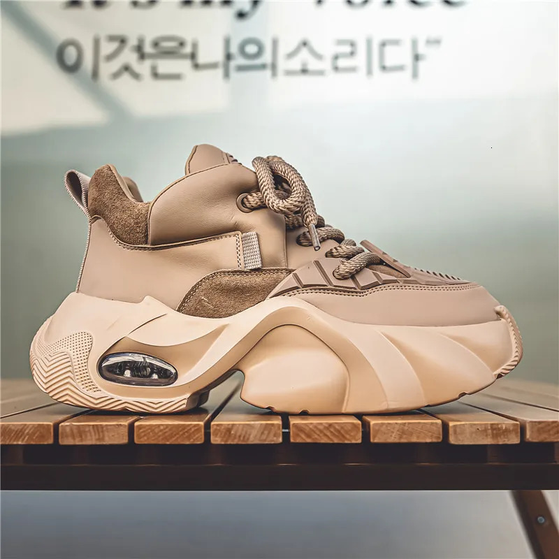 Original Fashion Mens Height Increasing Sneakers Retro Brown Casual Sneakers Trendy Platform Sports Shoes Men Chunky Shoes 240612