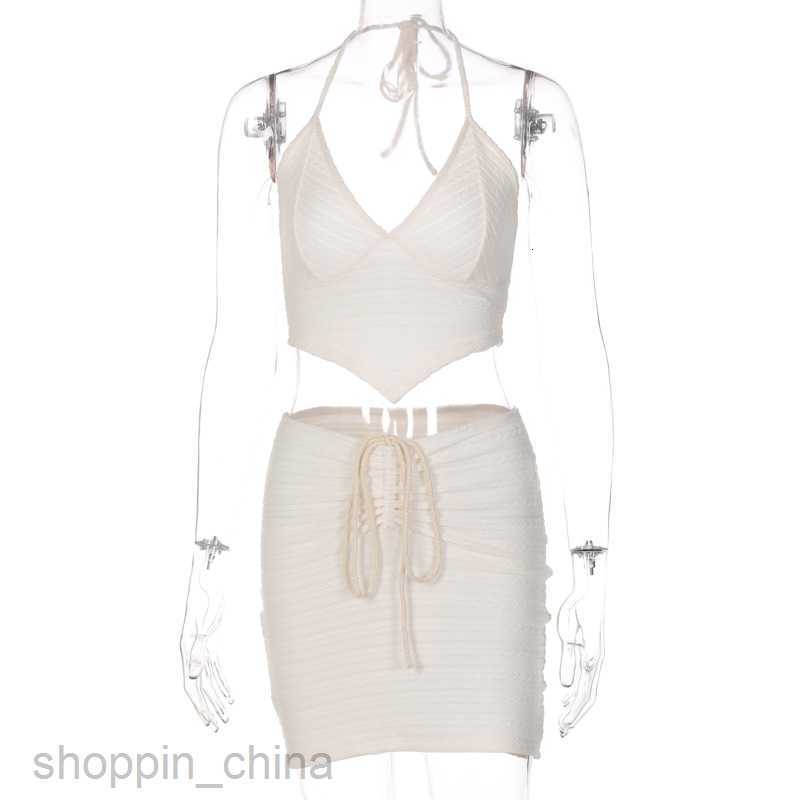 Basic Casual Dresses Summer Explosive New Open Back Lace up Small Tank Top Half Skirt Set for Women