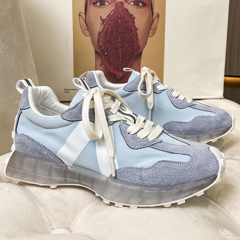 Blue Platform Women Casual Lace Up Thick Sole Woman Beige Chunky Sneakers Leather Vulcanize Shoes