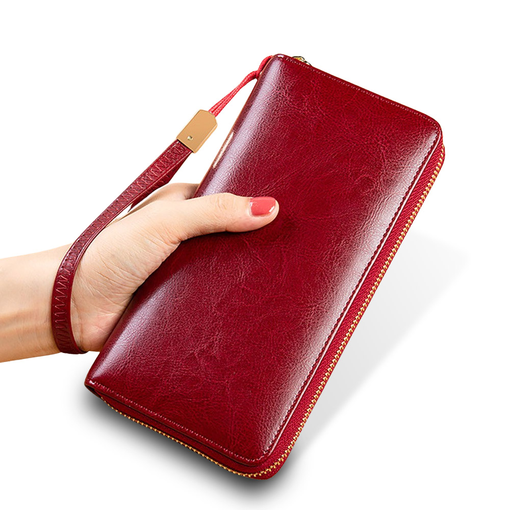 Women‘s Genuine Leather Wallets Female Clutch Zipper Coin Purse Card Holder Certificate Fashion Ladies Wristband Phone Hand Bag