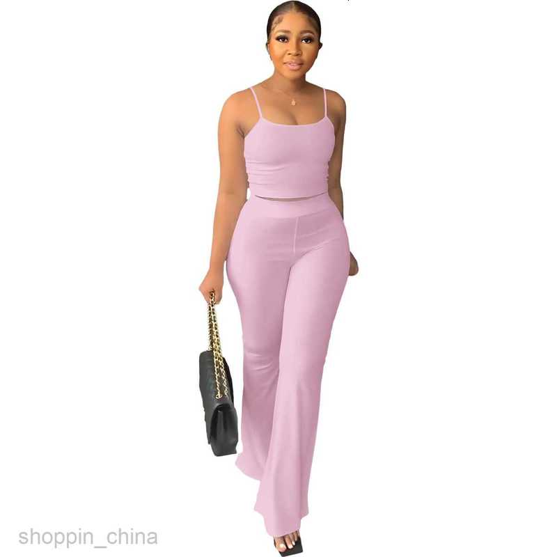 Women's Tracksuits Women's solid Camisole slim Bell-bottoms simple fashion suit Sets