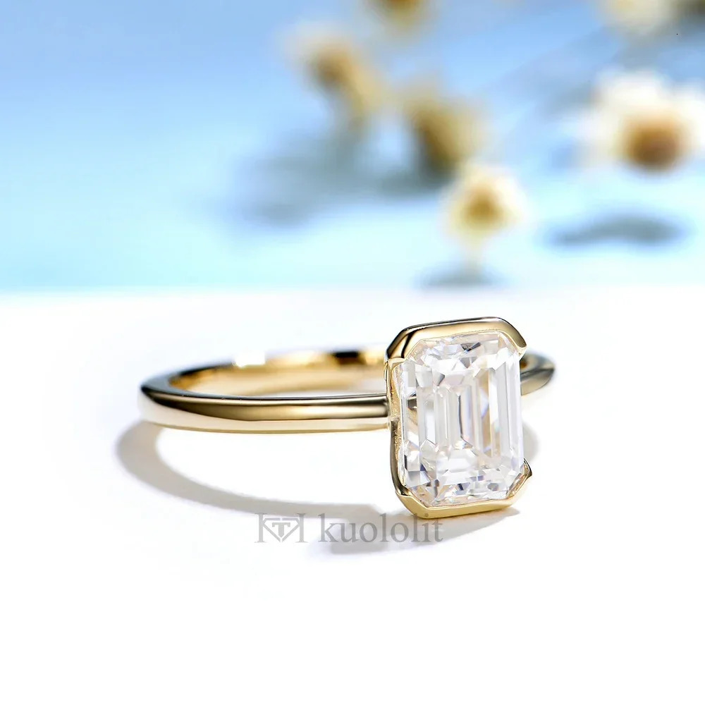 Kuololit 3CT Emerald Cut Ring for Women Soild 18K 14K Yellow Gold D/VVS1 Diamond Ring for Engagement Christmas Gifts 240530