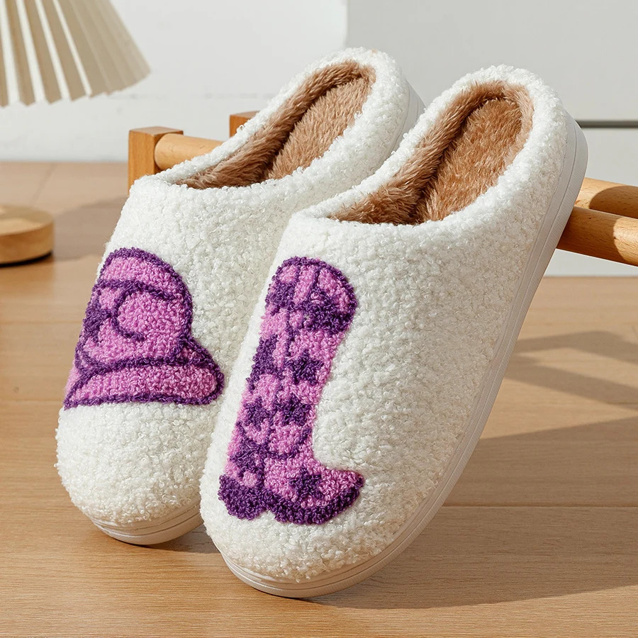 Country Nashville Style Boot Women Slippers Cowgirl Hat Fluffy Slides Comfortable Cozy Comfy Houseshoes Winter Home Cowboy Shoes 240612