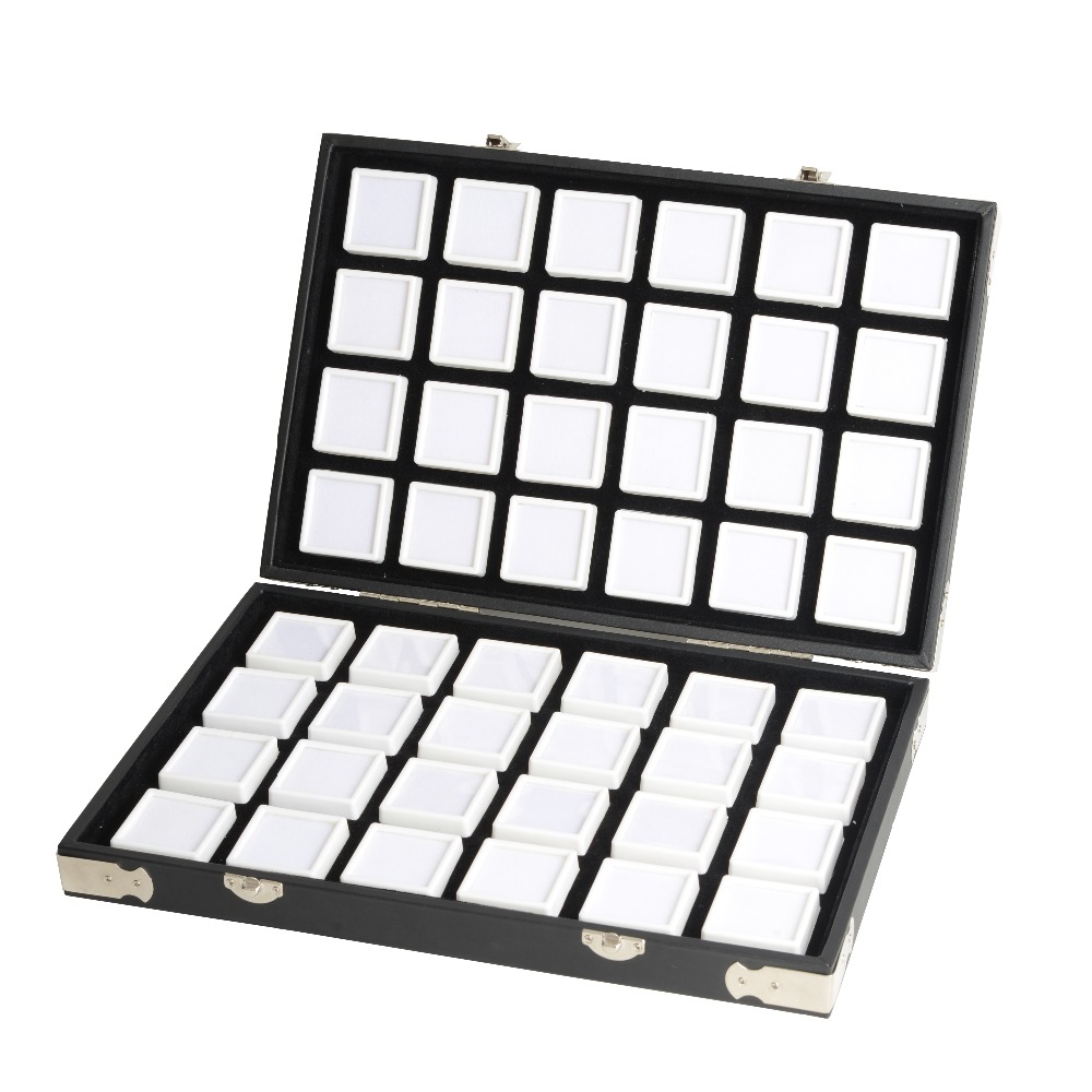 Black PU Leather Gemstone Travel Box Diamond Storage Case Jewelry Holder Boxes Inside Gem Box Portable