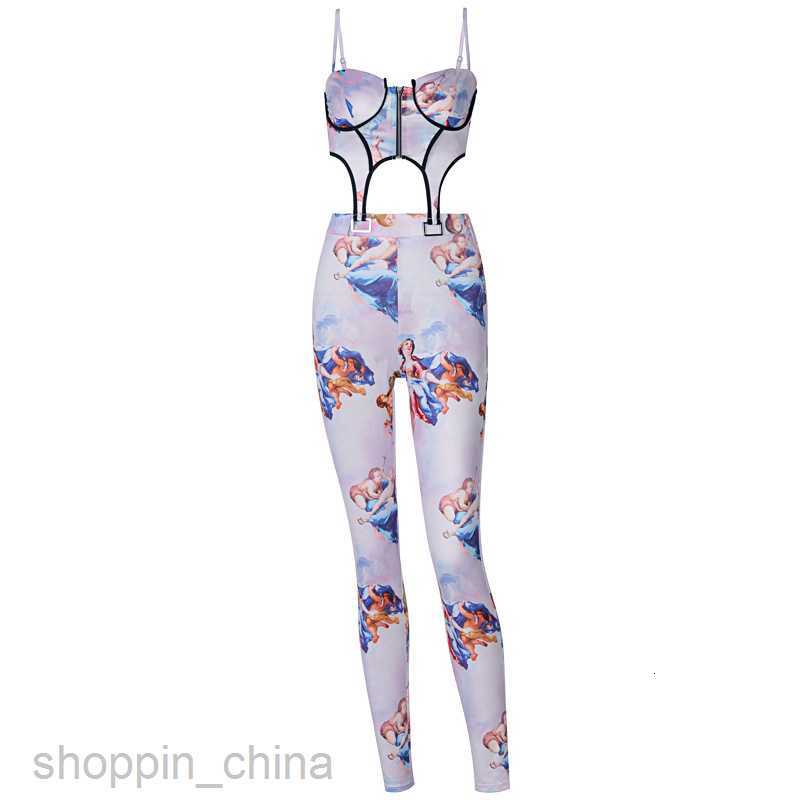 Women's Two Piece Sets Pants Spring Top New Zipper Printed Strap Small Tank Top Long Pants Casual Set for Women