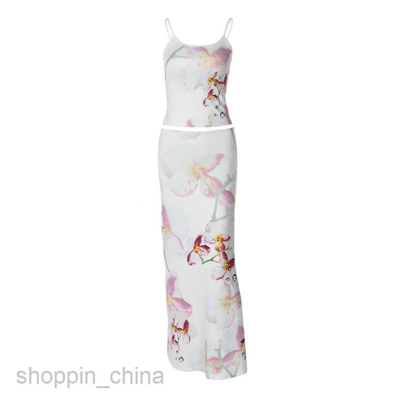 Two Piece Dress Sets Feng Women's Summer New Printed camisole vest slim fit long skirt two-piece fashion set