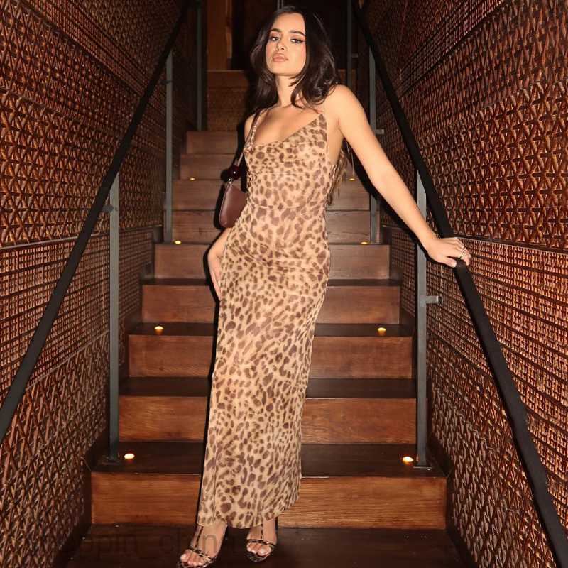 Basic Casual Women Dresses sexy leopard print V-neck backless street lady style long versatile camisole dress for women