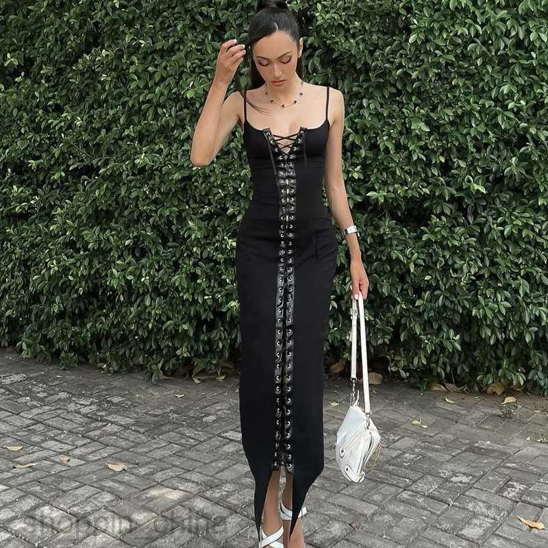 Basic Casual Dresses Women's Summer New Solid Color Sexy Style Fashionable Spliced Eye Sling Dress