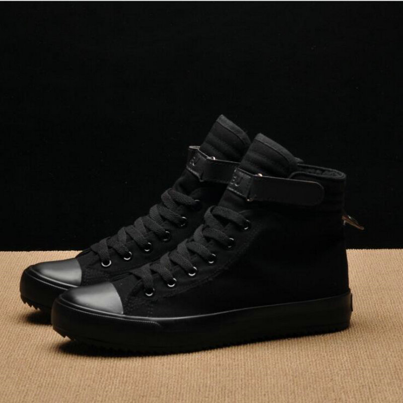 Breathable Canvas Lace-up High-top Sneakers in Black, White, and Red dh910320090