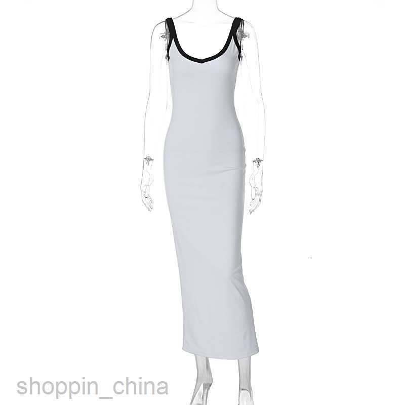 Basic Casual Dresses Women's clothing summer new contrasting backless style slim fitting suspender dress