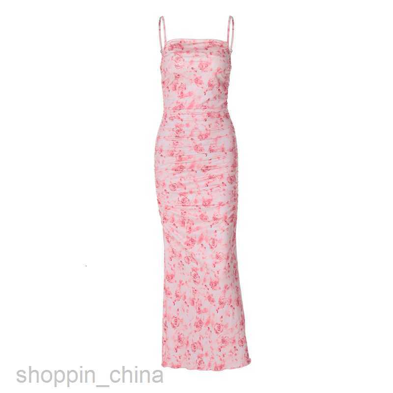 Basic Casual Dresses Summer Women's Sexy Hanging Strap Printed Long Dress Slim Fit Wrapped Hip Dress