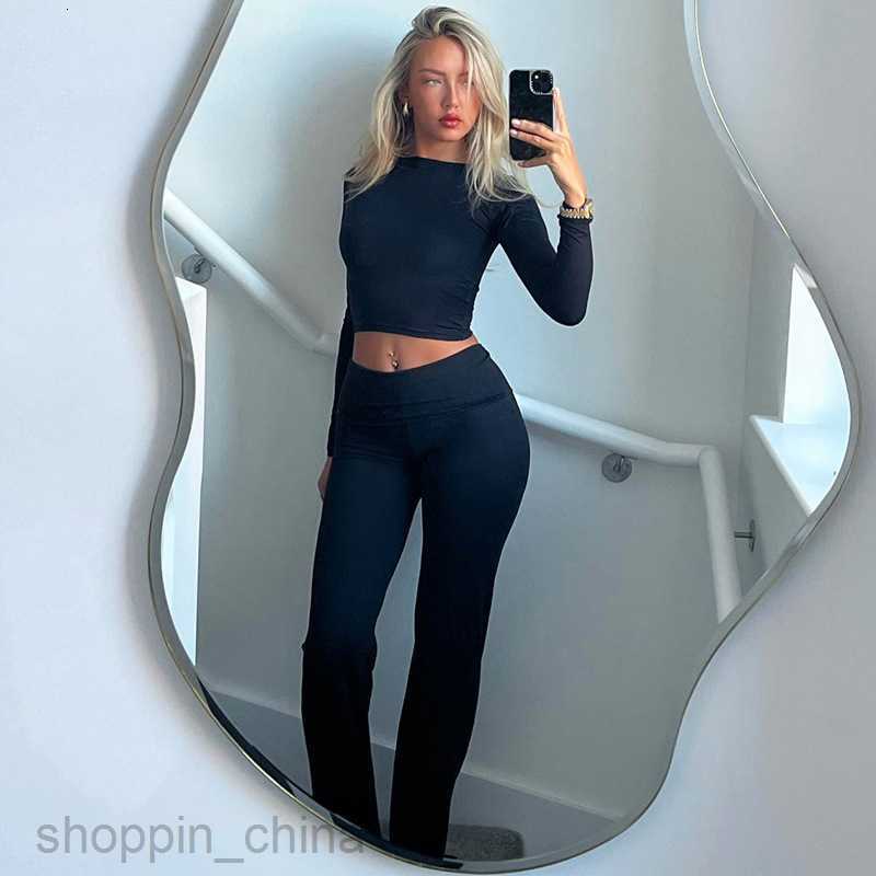 Women's Jumpsuits Rompers Feng Spring Women's New Round Neck Long Sleeve Slim Fit Pants Two Piece Fashion Casual Set
