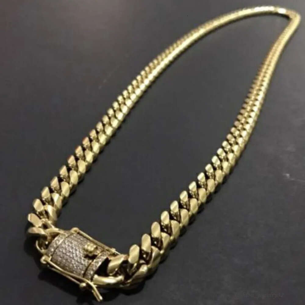 Mens Gold Tone 316L Stainless Steel Necklace Curb Cuban k Chain with Dias Clasp Lock 8mm/10mm/12mm/14mm/16mm/18m