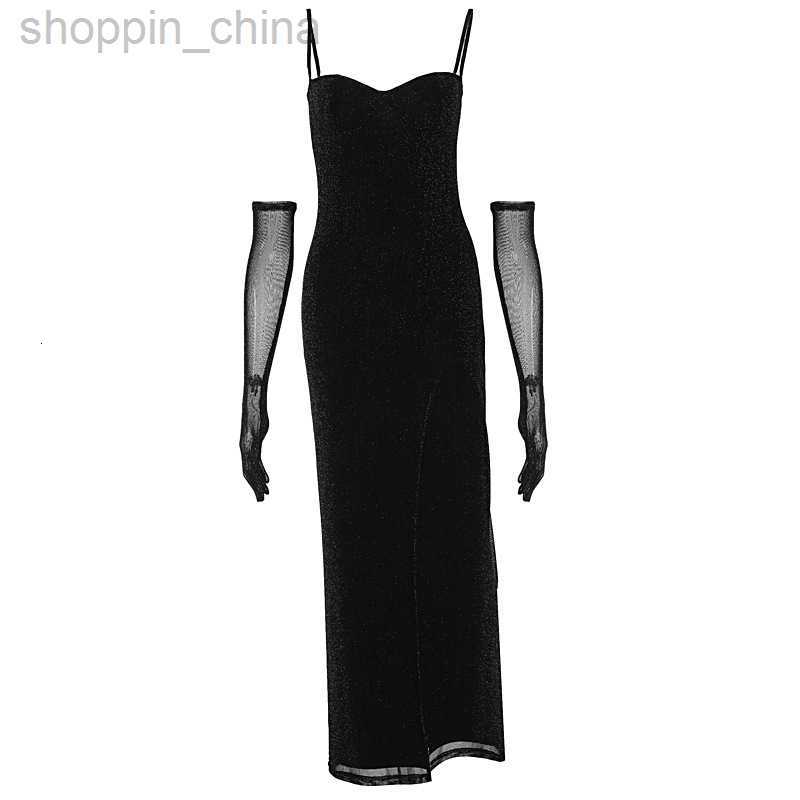 Basic Casual Dresses style sexy chest wrapped lace gloves double layer bright silk slit dress for woman