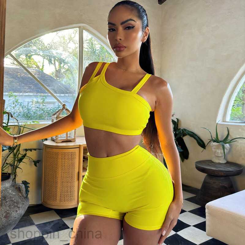 Women's Two Piece Sets Pants Women's Summer New Solid Color Slim Fit and Hip Lift Fashion Yoga Fitness Set for Women
