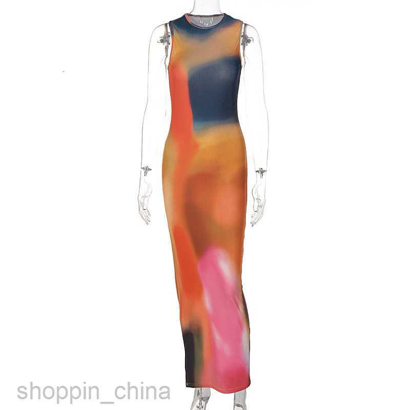 Basic Casual Women Dresses Women's new summer tie dye printed split temperament dress for women
