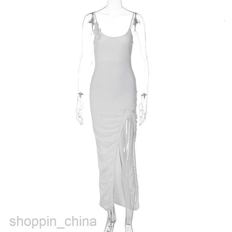 Basic Casual Dresses Stylish New Solid Color Strap Spliced Flower Bundle Decoration Slim Fit Sister Wind Split Pleated Dress Women