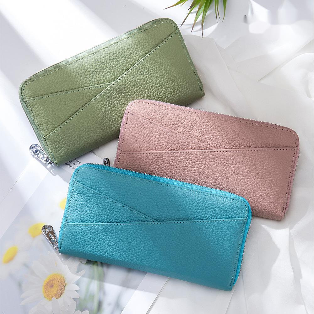 Business Long Wallet Women's Large Capacity First Layer Cowhide Organ Card Holder Fashion Clutch Bag Mobile Phone Bag