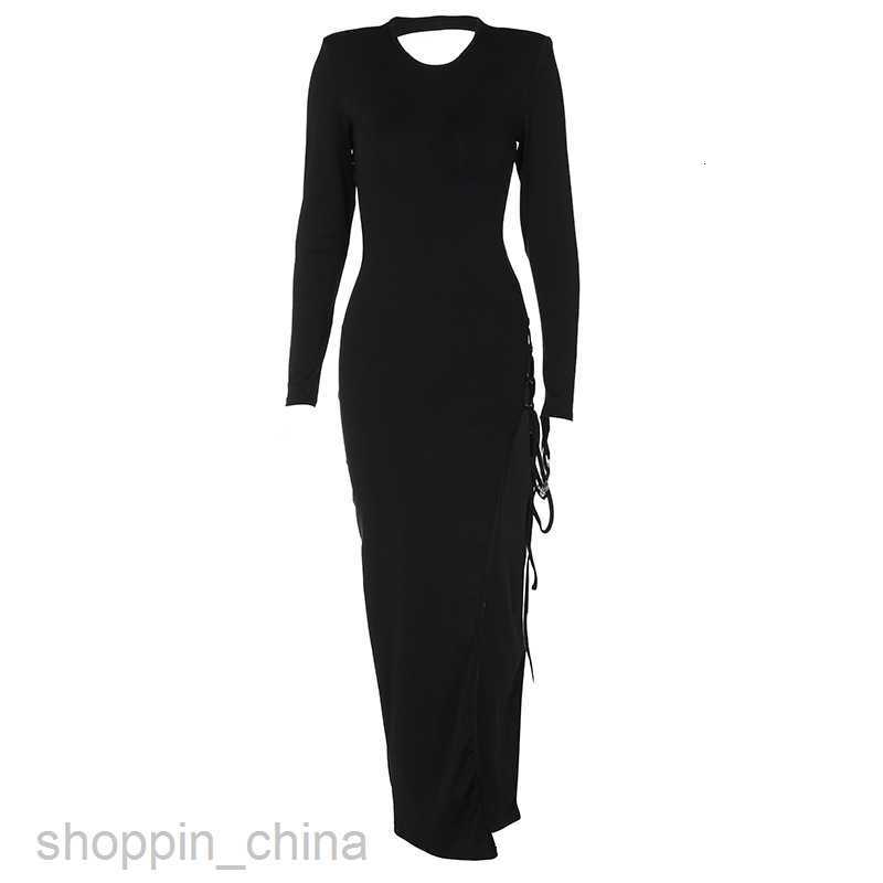 Basic Casual Dresses summer new diagonal slit tie up long sleeved dress for women