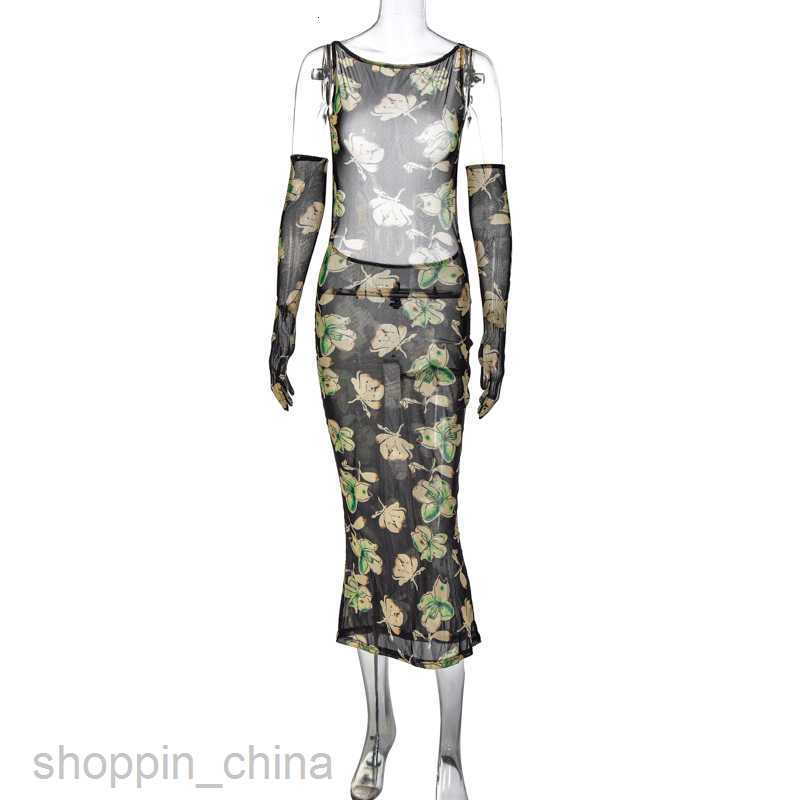 Basic Casual Women Dresses Women's New Spring New Style Elegance Celebrity Sexy Mesh Hollow Fashion Printed Dress for Women