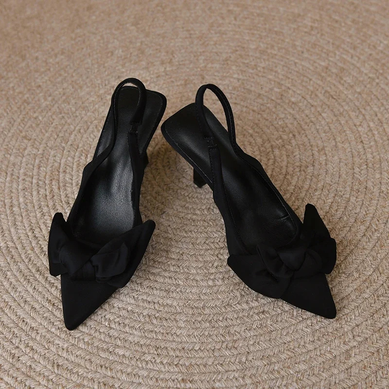 Womens Shoes Pointed Toe Shallow Nude Pink Diamond Low Heel Back Strappy Green Heels Sandals Butterfly-knot 240613