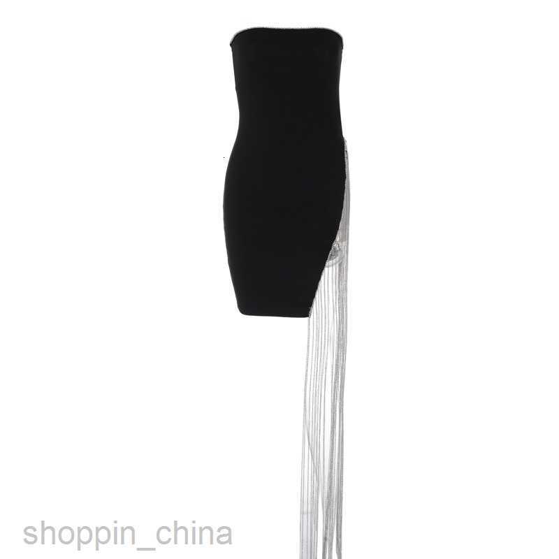 Basic Casual Dresses Style New Solid Color Chest Wrap Sister Style Spliced Tassel Split Dress