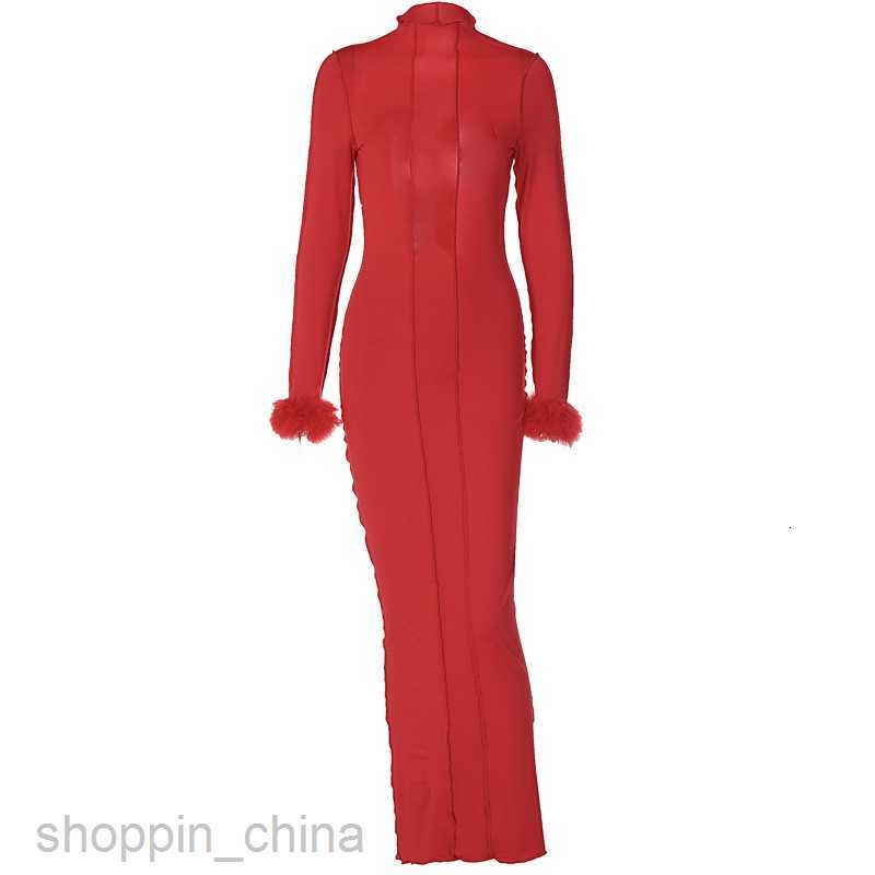Basic Casual Dresses New explosive women's clothing sexy open back stand collar long slim fitting stitched Wool Long Sleeve Dress