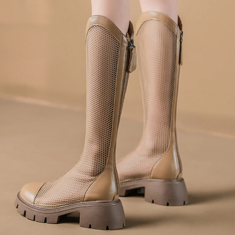 Fashion Casual Solid Color Womens Boots Spring Summer New Style Breathable Mesh Gauze High Tube Hollowed Out Mesh Boots 250225