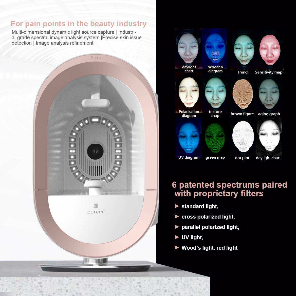 New Generation 3D AI Face Skin Diagnostics Analyzer Facial Tester Scanner 48 Million HD Pixels 12 Spectrum Light Health Detection Machine
