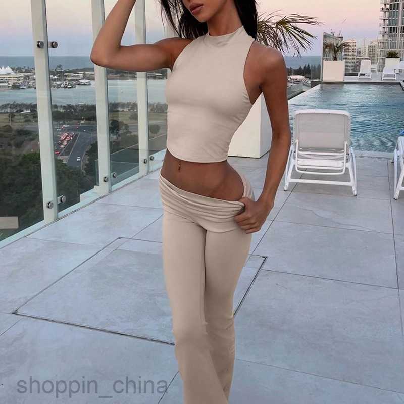 Women's Two Piece Sets Pants Women's Summer New Collar Sleeveless Tank Top Loudspeaked Pants Two piece Fashion Casual Set for Women