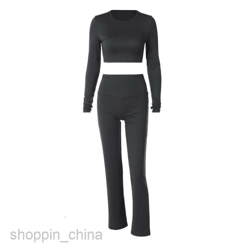 Women's Jumpsuits Rompers Feng Spring Women's New Round Neck Long Sleeve Slim Fit Pants Two Piece Fashion Casual Set