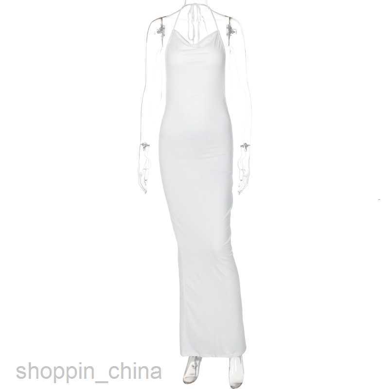 Basic Casual Dresses style fashionable new solid color sexy backless hollowed out neck hanging waist long slit dress for women's clothing