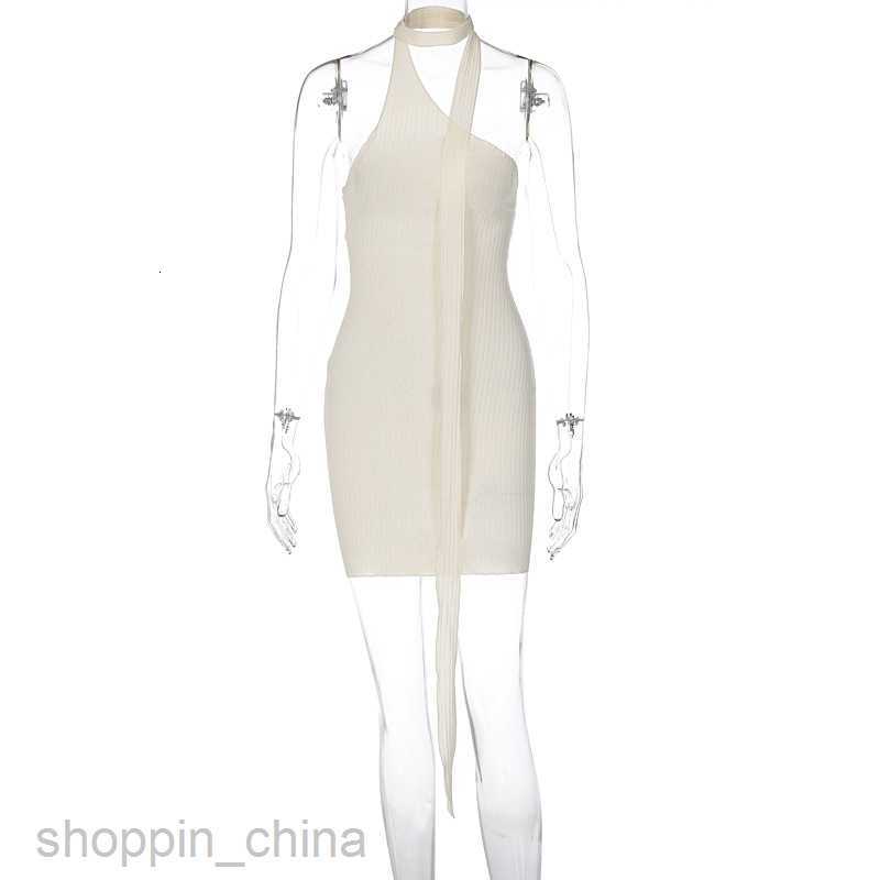 Basic Casual Dresses new sexy diagonal collar splicing ribbon hanging neck street style tight and versatile dress for women