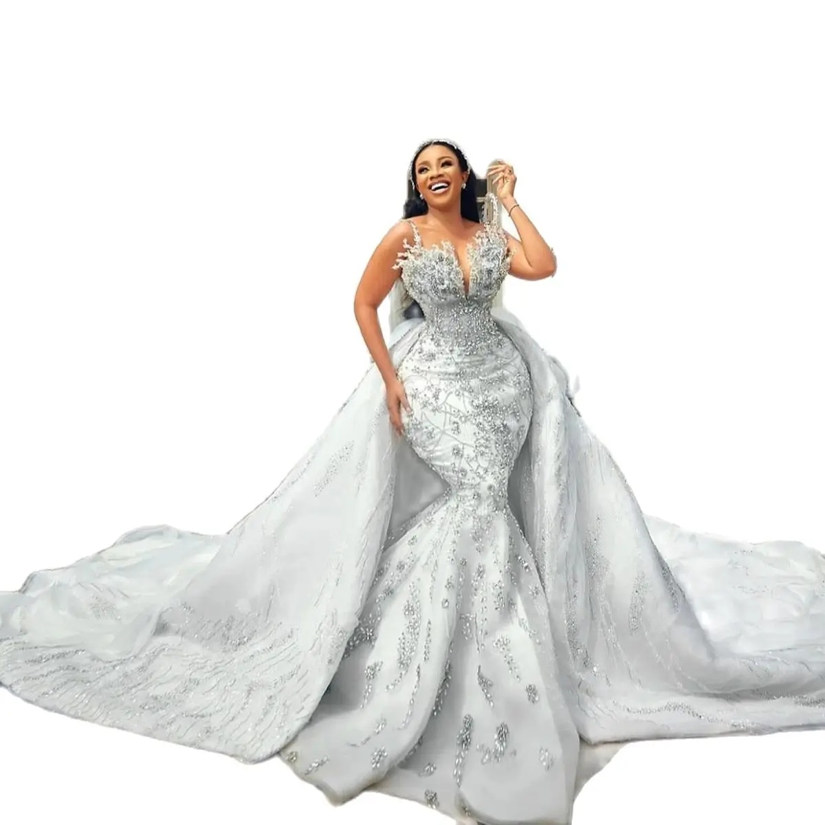 Fashion Crystal Mermaid Wedding Dresses Luxurious Beaded Sleeveless Plus Size Bridal Gown Custom Made