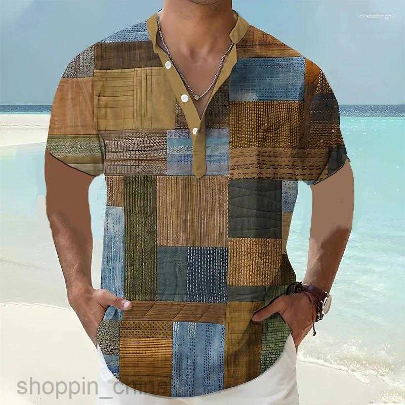 Men's Casual Shirts Vintage Shirt For Men Patch Pattern 3D Print Funny T Summer Short Sleeve Clothing Button Down Tops G05