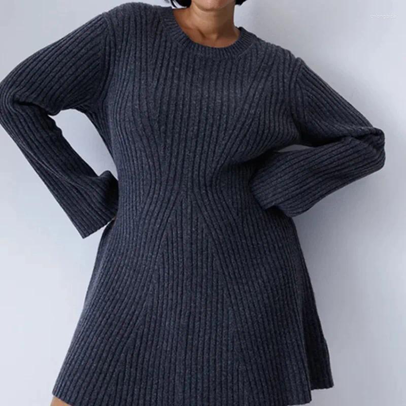 CNLONGBIDA Casual Dresses Elegant Solid Ribbed Knitted Dress Women Fashion Flare Sleeve Mini White Chic Autumn Winter Party Club Robes Sweaters