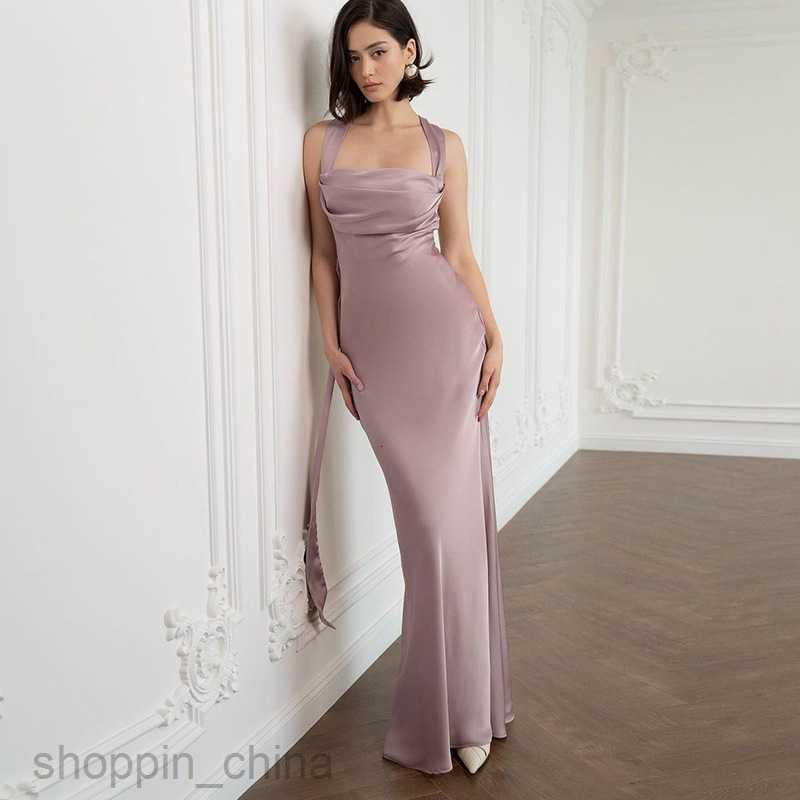 Basic Casual Dresses Fashionable New Women's Sexy Splicing Cross Tie Strap Open Back Smooth Slim Fit Long Dress for Women