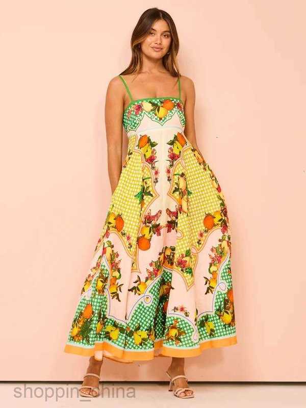 Women Dress Designer New Sexy Suspender Graffiti Cotton And Linen Printed Large Hem Dresses 6 Colours G05