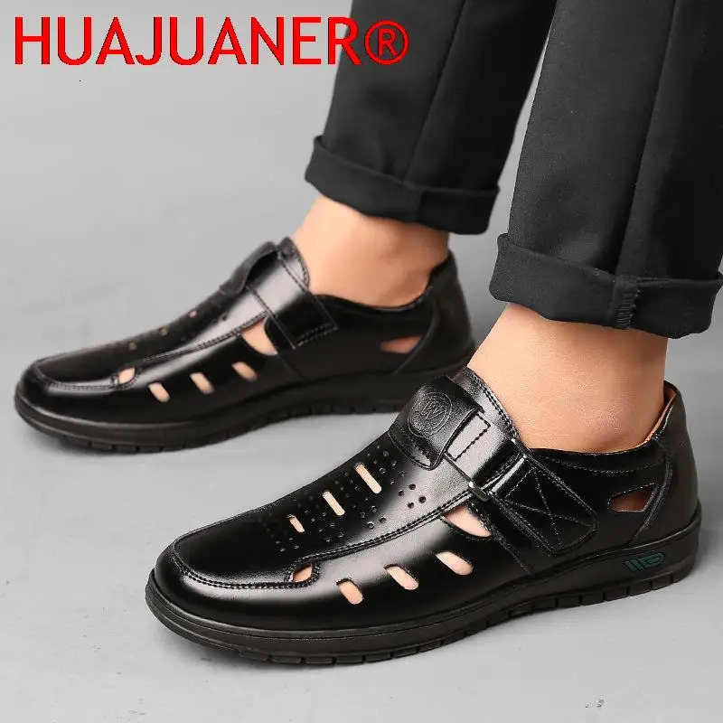 Summer Men Sandals Cozy Hollow Non-slip Soft Cool Lighted Breathable All-match Classic Wearable Fashion Casual Leather Sandals 240612