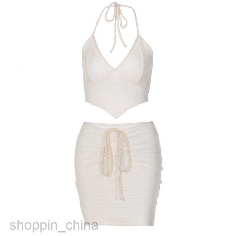 Basic Casual Dresses Summer Explosive New Open Back Lace up Small Tank Top Half Skirt Set for Women